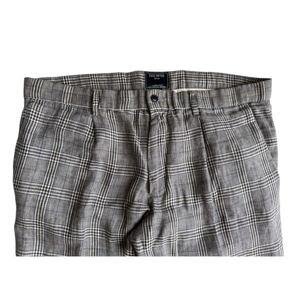 Todd Snyder Grey Slim-Fit Glen Plaid Linen Trousers Size Large - Picture 3 of 9